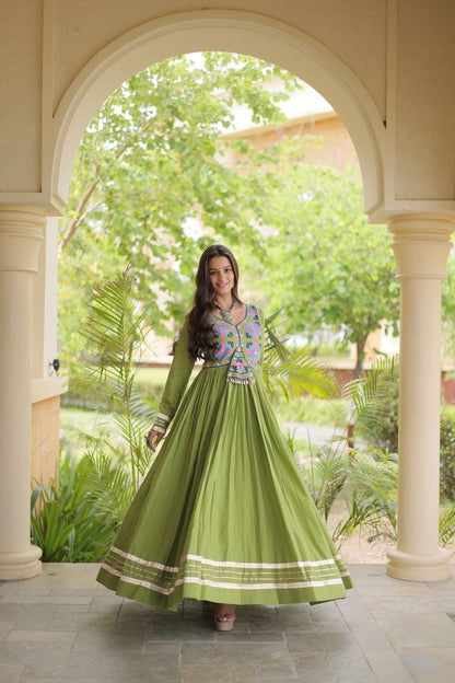 Embroidered and Real Mirror work Kodi Lace Navratri Anarkali Gown