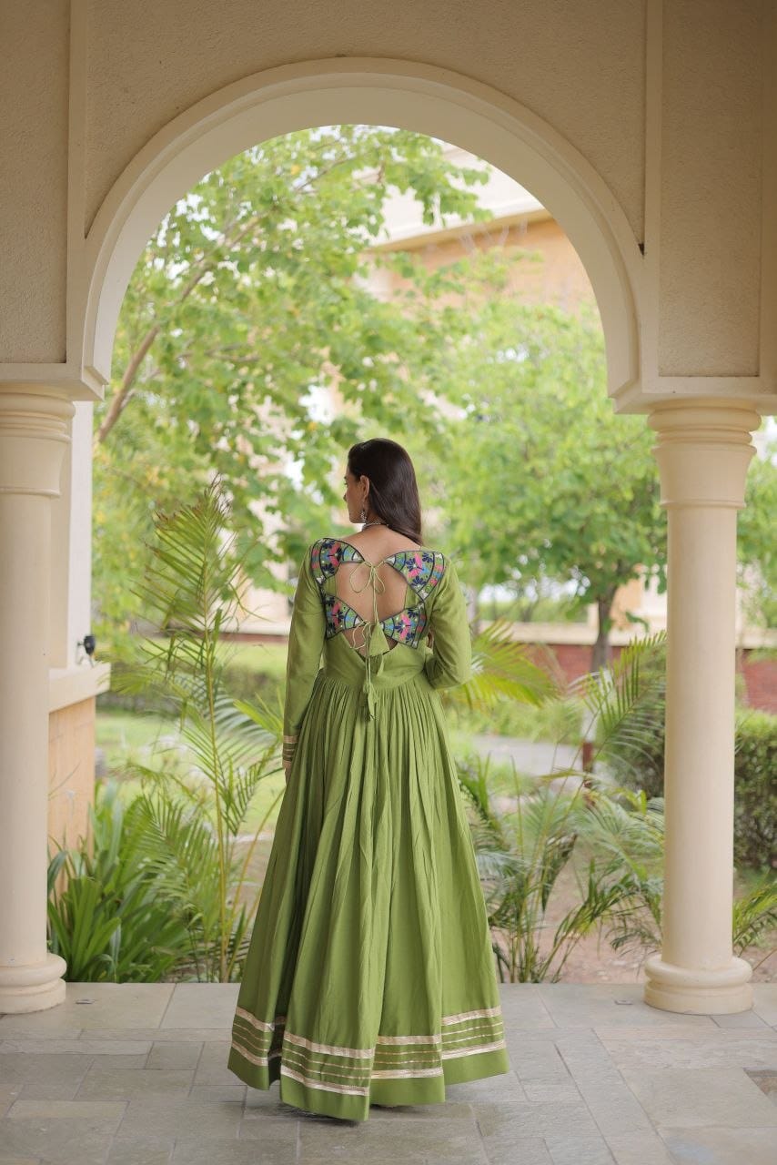 Embroidered and Real Mirror work Kodi Lace Navratri Anarkali Gown