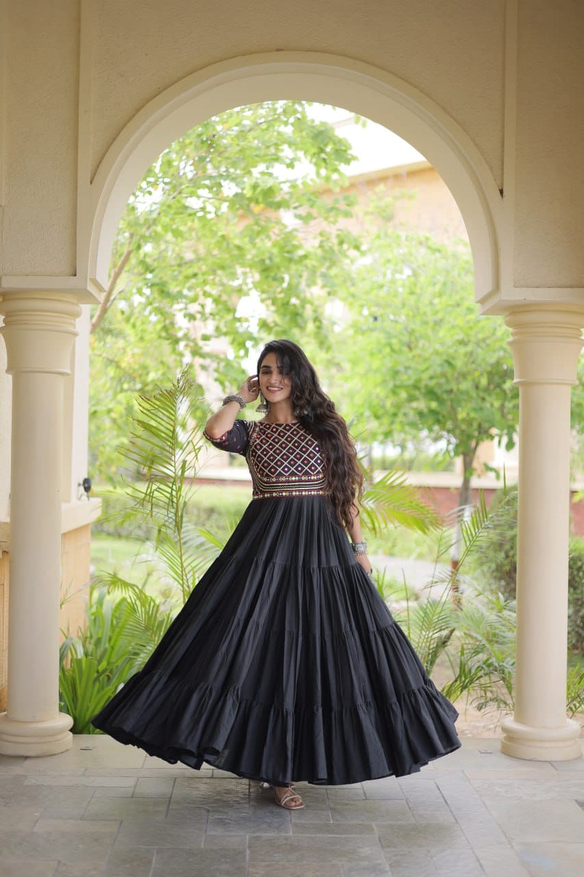 Embroidered Gota Patti and Mirror Work Navratri Anarkali Gown