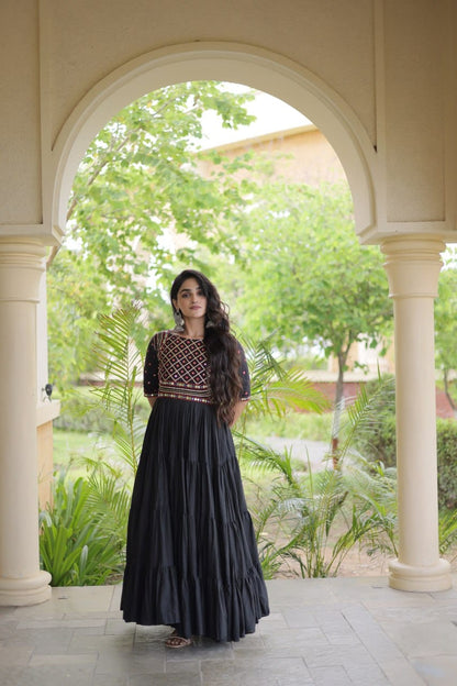Embroidered Gota Patti and Mirror Work Navratri Anarkali Gown