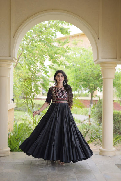 Embroidered Gota Patti and Mirror Work Navratri Anarkali Gown