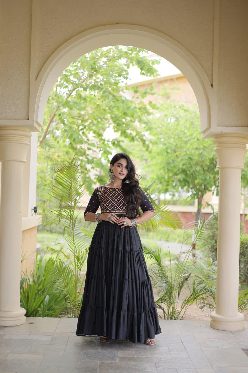 Embroidered Gota Patti and Mirror Work Navratri Anarkali Gown