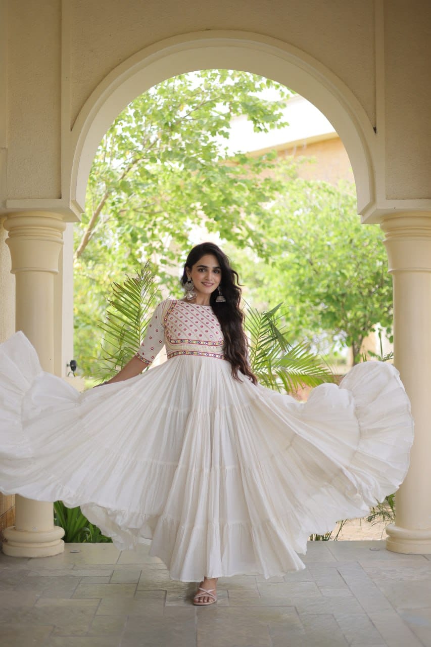 Embroidered Gota Patti and Mirror Work Navratri Anarkali Gown