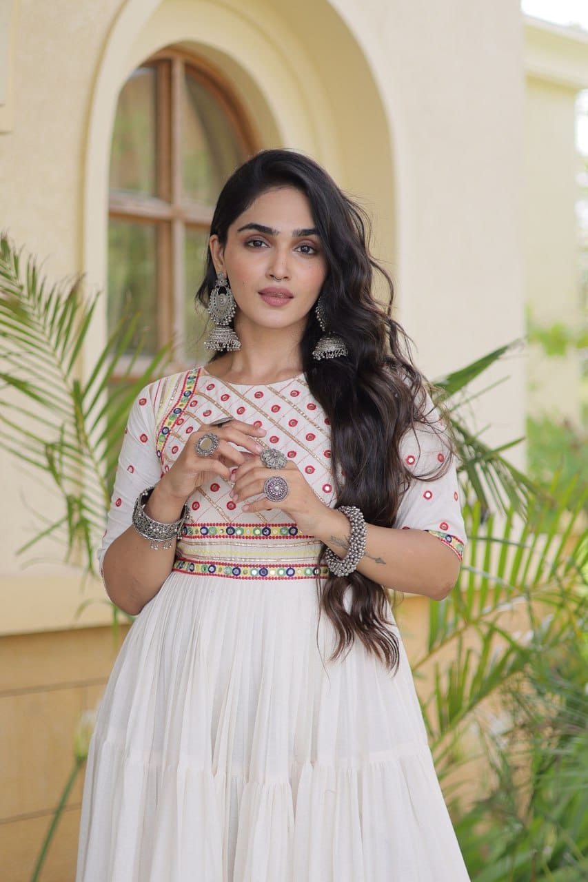 Embroidered Gota Patti and Mirror Work Navratri Anarkali Gown