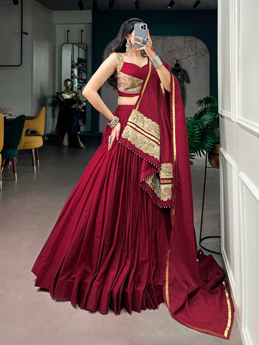 Maroon color Mal Cotton Navratri Lehenga Choli with Dupatta