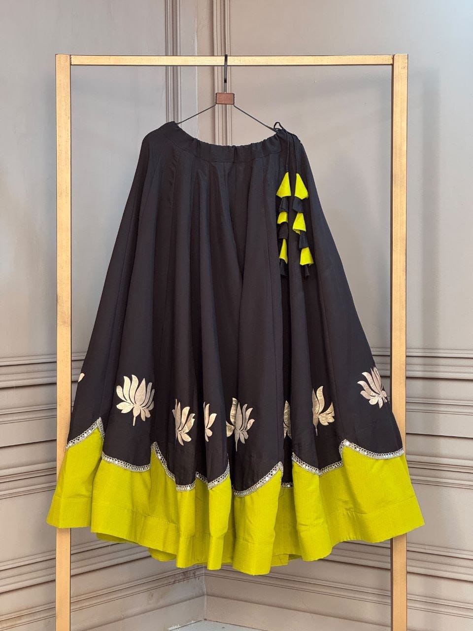 Black and Parrot Green Navratri Skirt