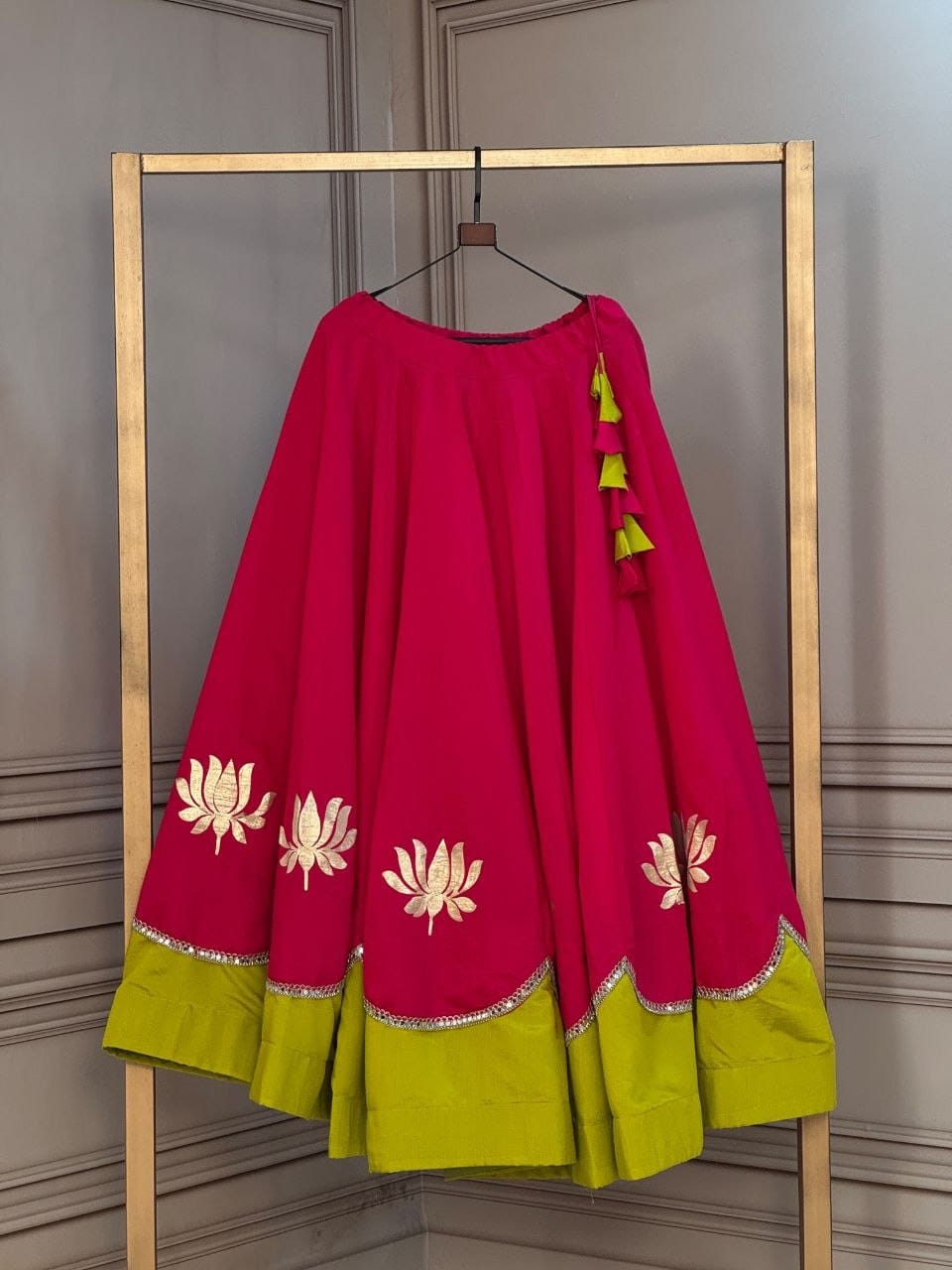Pink and Parrot Green Navratri Skirt