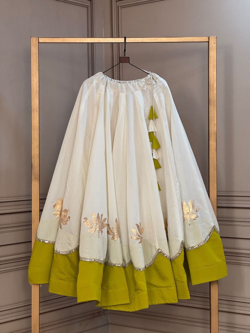 White and Parrot Green Navratri Skirt