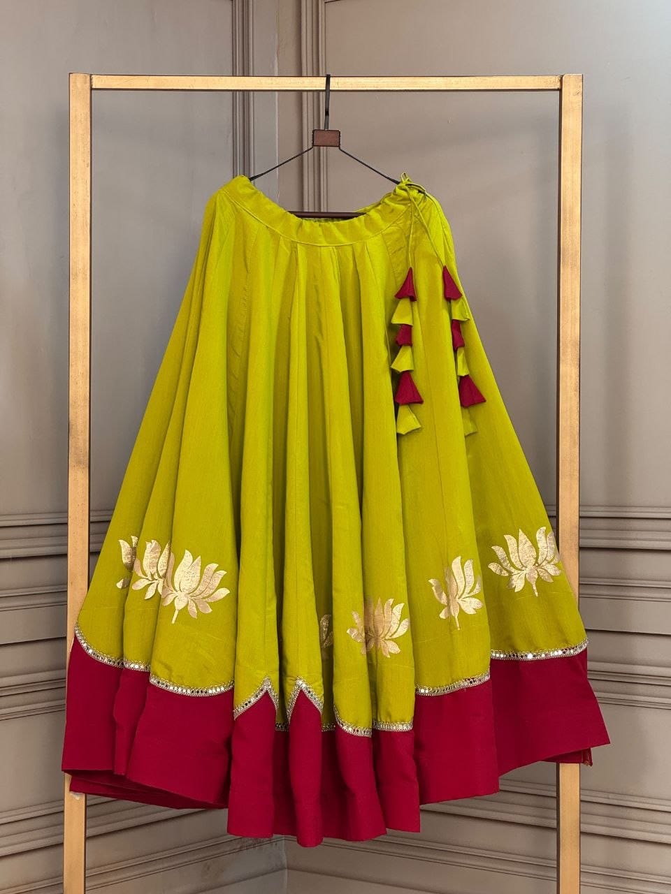 Parrot Green and Maroon Navratri Skirt