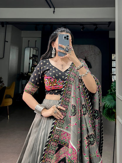 Tasar Silk with Printed Navratri Lehenga Choli with Dupatta