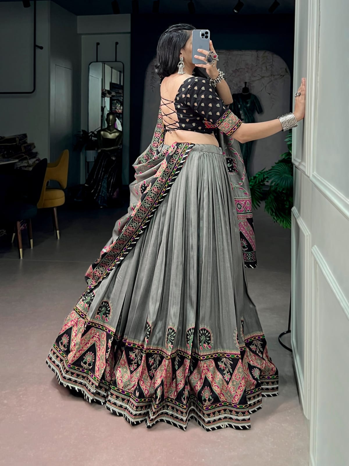 Tasar Silk with Printed Navratri Lehenga Choli with Dupatta