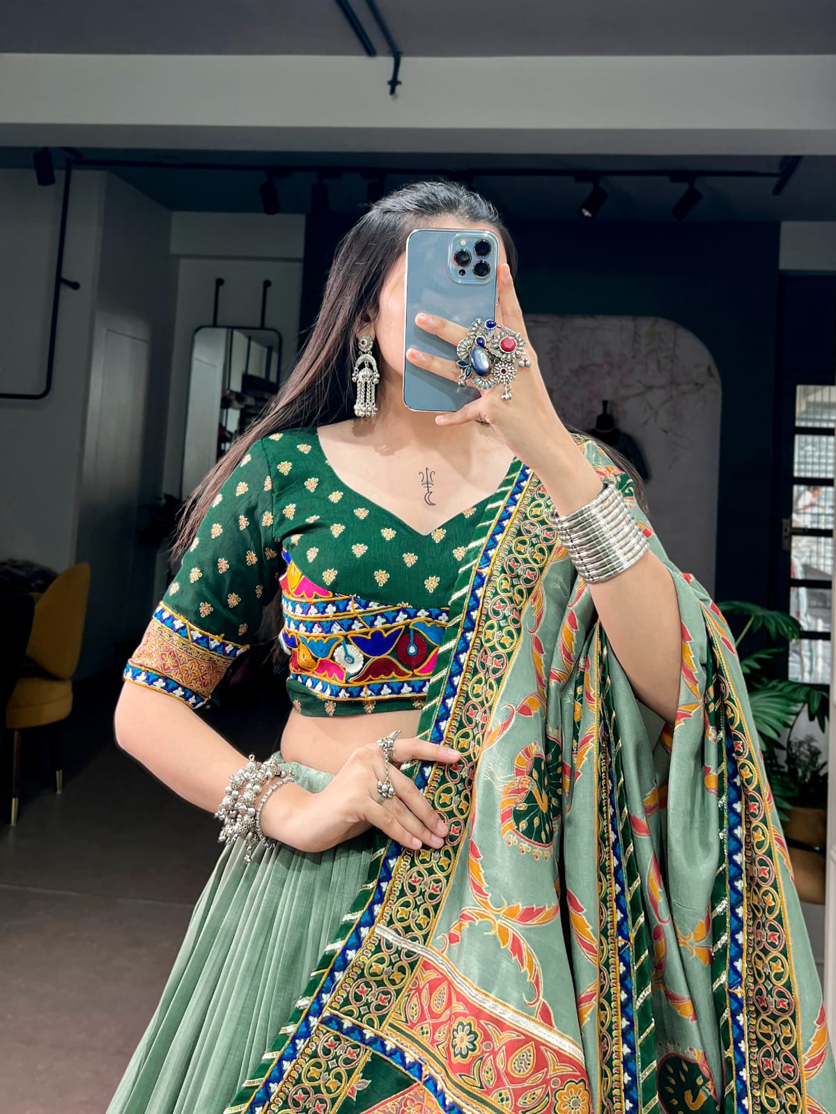 Tasar Silk with Printed Navratri Lehenga Choli with Dupatta