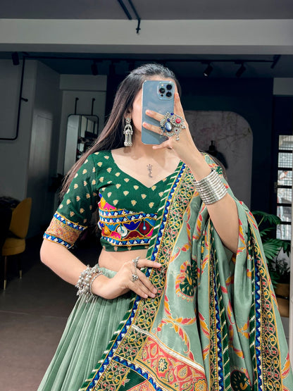 Tasar Silk with Printed Navratri Lehenga Choli with Dupatta