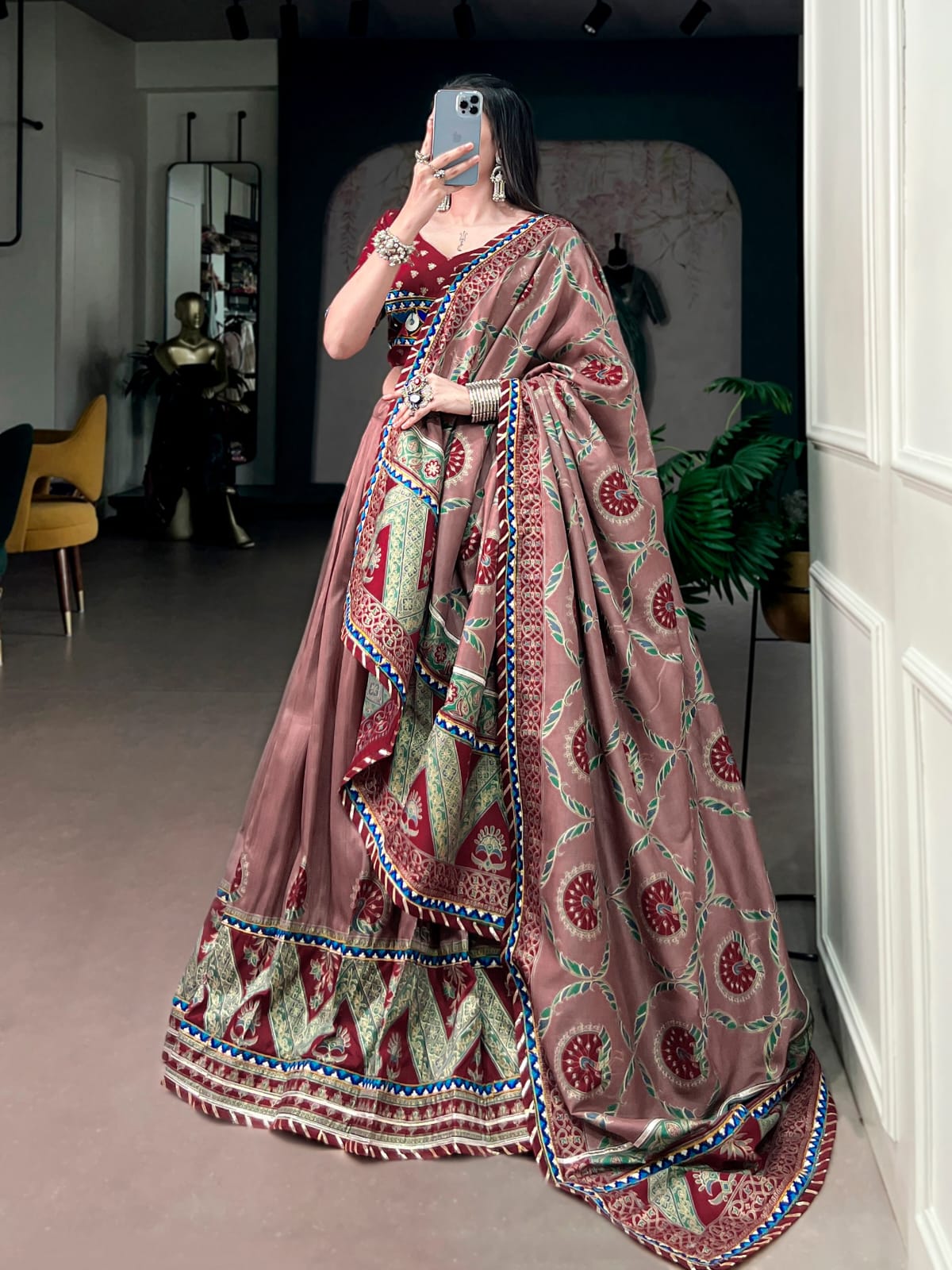 Tasar Silk with Printed Navratri Lehenga Choli with Dupatta