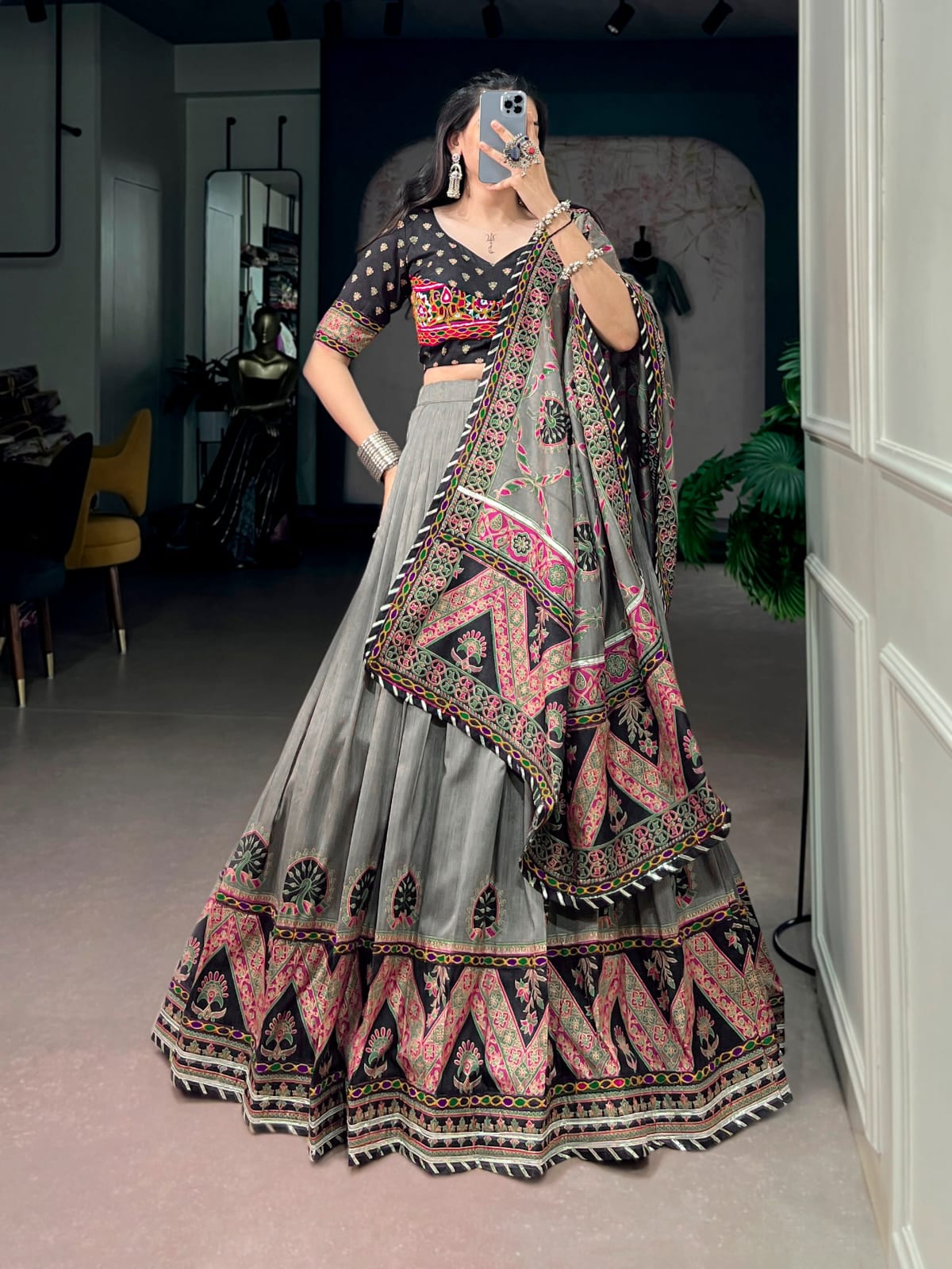 Tasar Silk with Printed Navratri Lehenga Choli with Dupatta