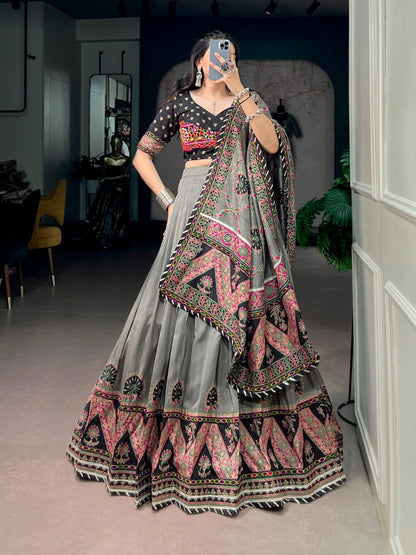 Tasar Silk with Printed Navratri Lehenga Choli with Dupatta