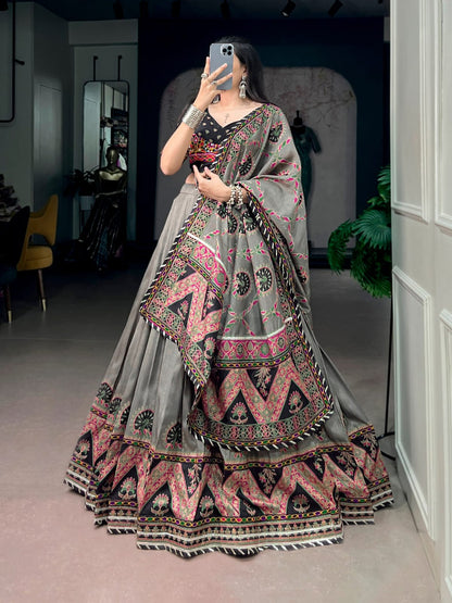 Tasar Silk with Printed Navratri Lehenga Choli with Dupatta
