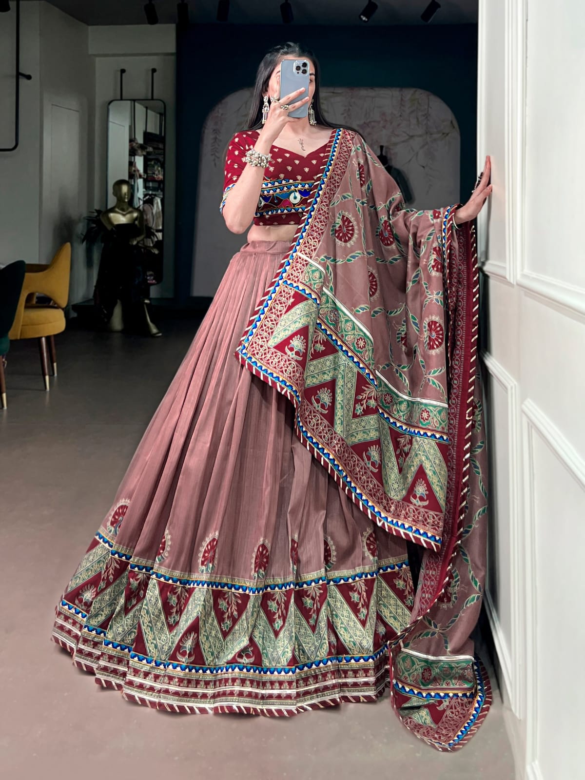 Tasar Silk with Printed Navratri Lehenga Choli with Dupatta
