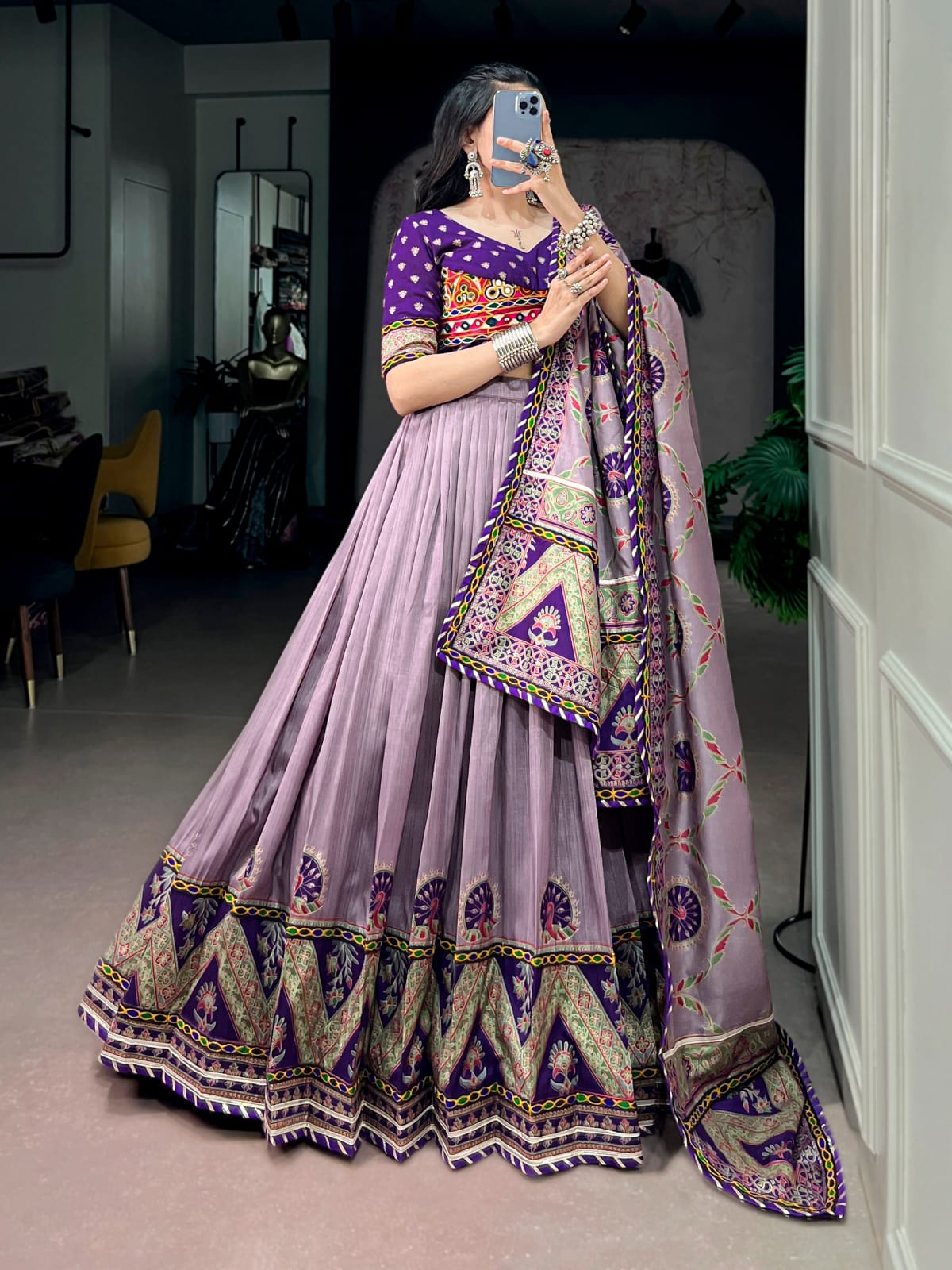 Tasar Silk with Printed Navratri Lehenga Choli with Dupatta