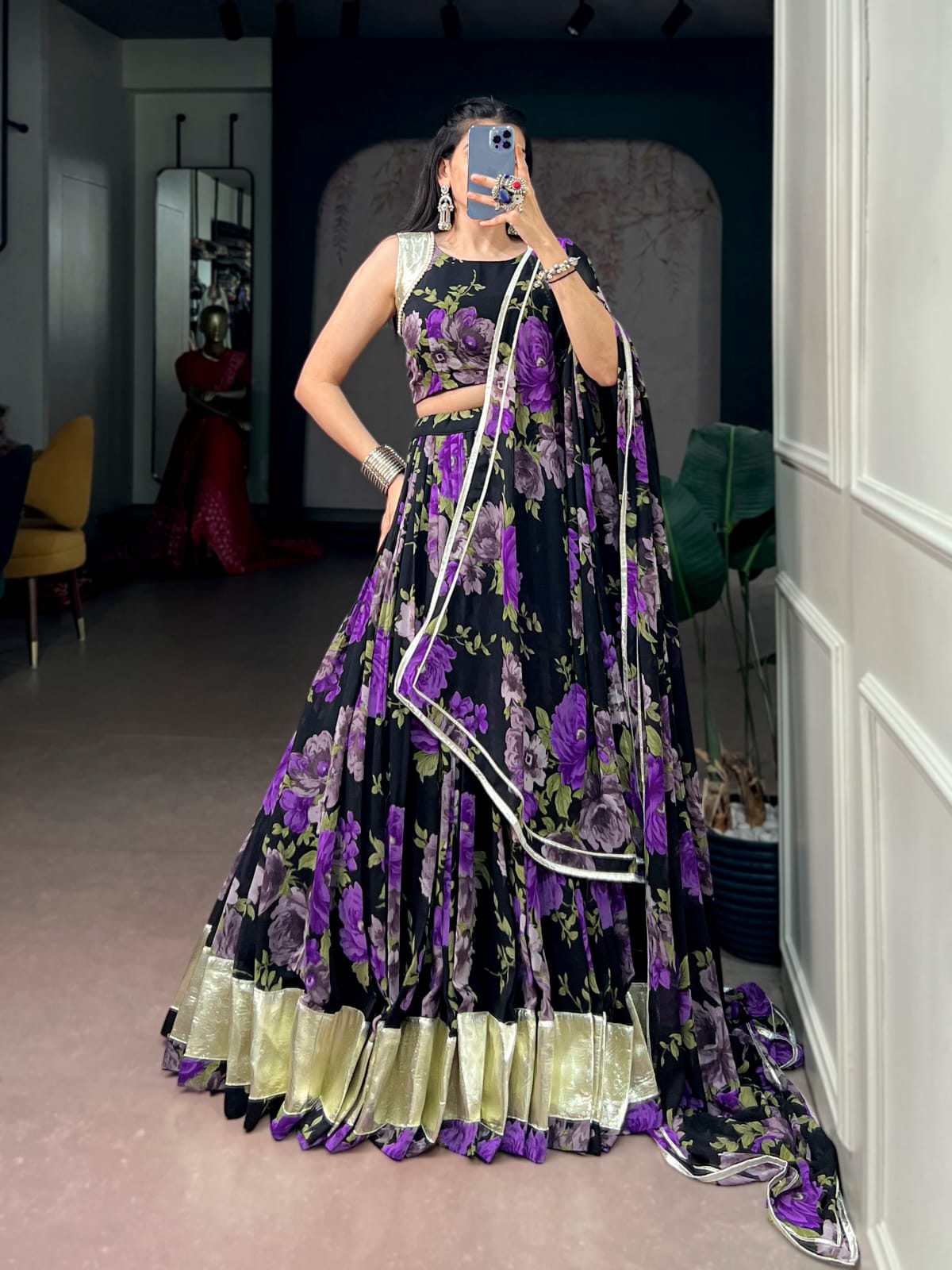Georgette Floral Print Navratri Lehenga Choli with Dupatta