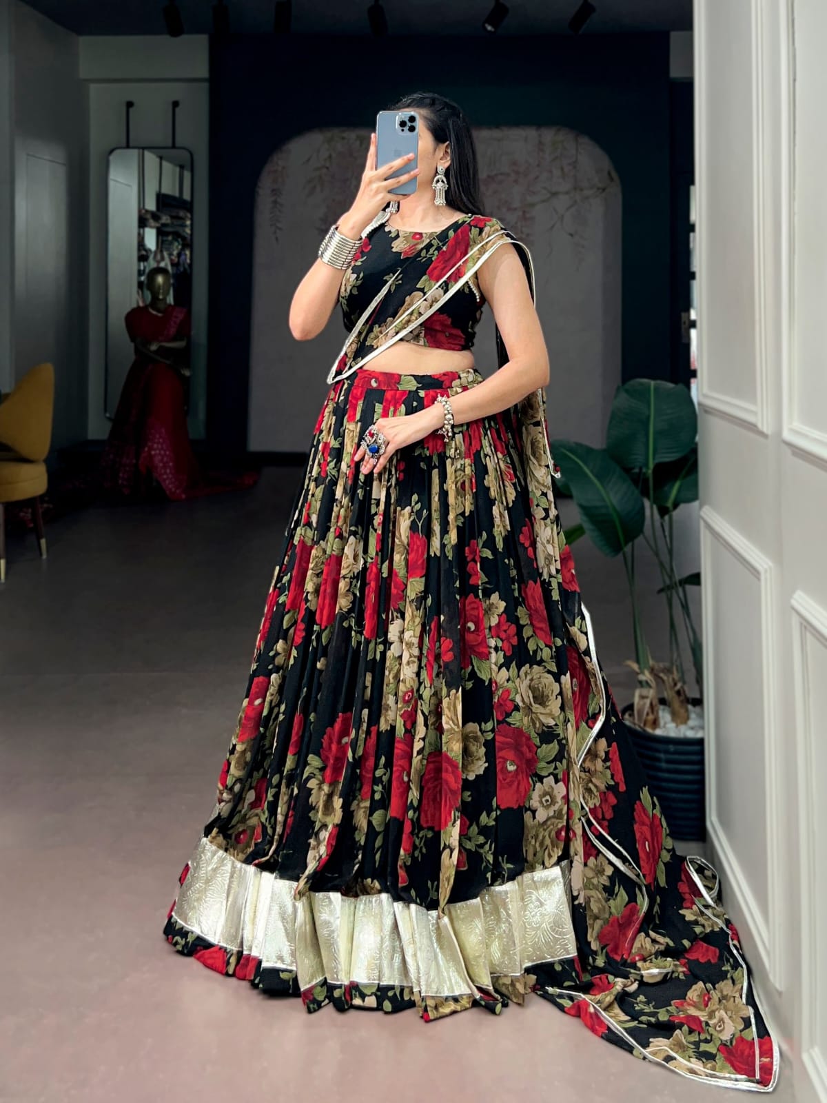 Georgette Floral Print Navratri Lehenga Choli with Dupatta