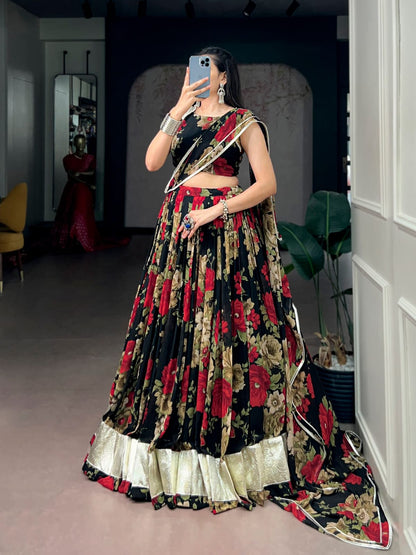 Georgette Floral Print Navratri Lehenga Choli with Dupatta