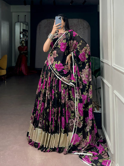 Georgette Floral Print Navratri Lehenga Choli with Dupatta