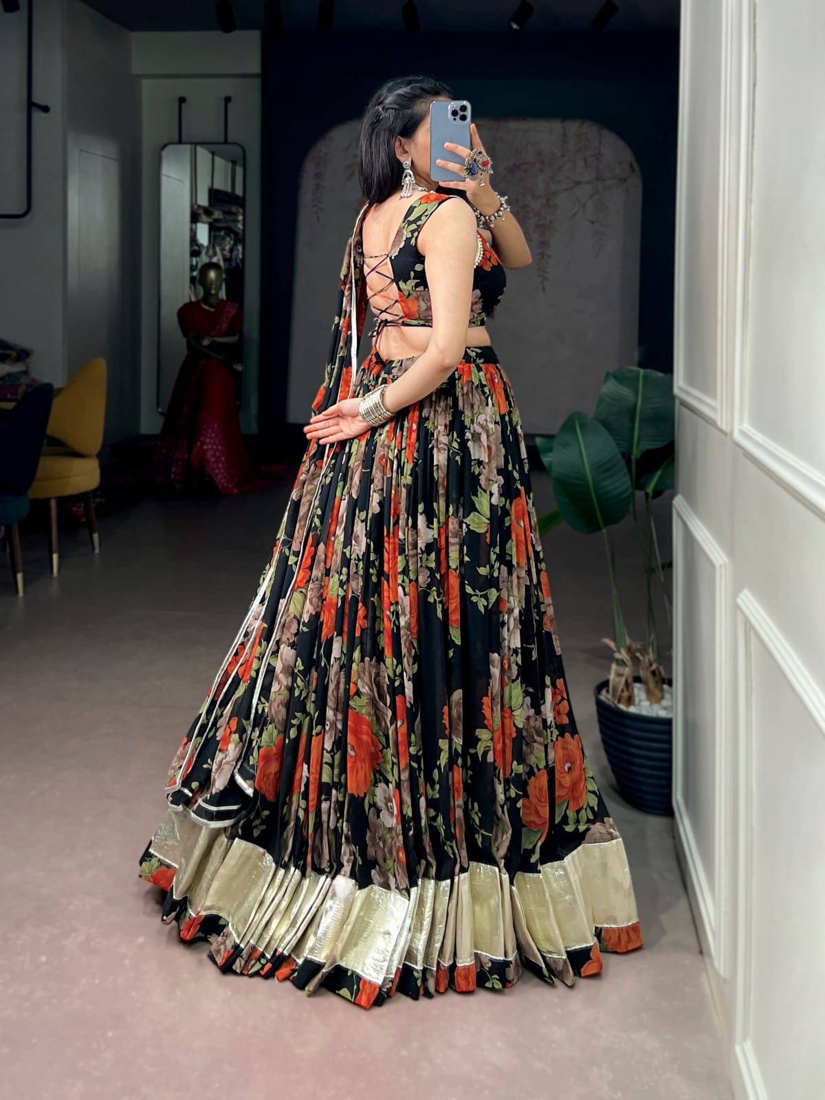 Georgette Floral Print Navratri Lehenga Choli with Dupatta