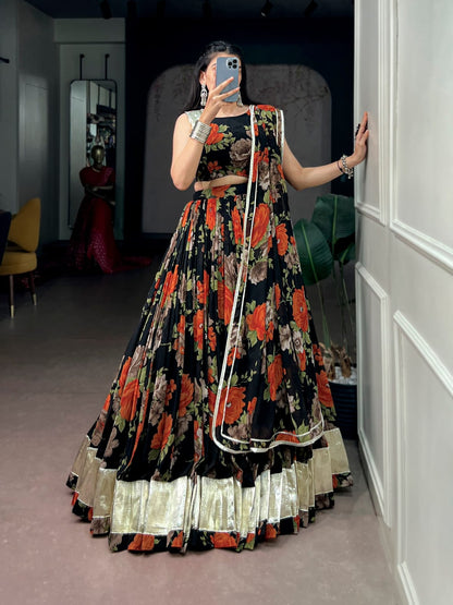Georgette Floral Print Navratri Lehenga Choli with Dupatta