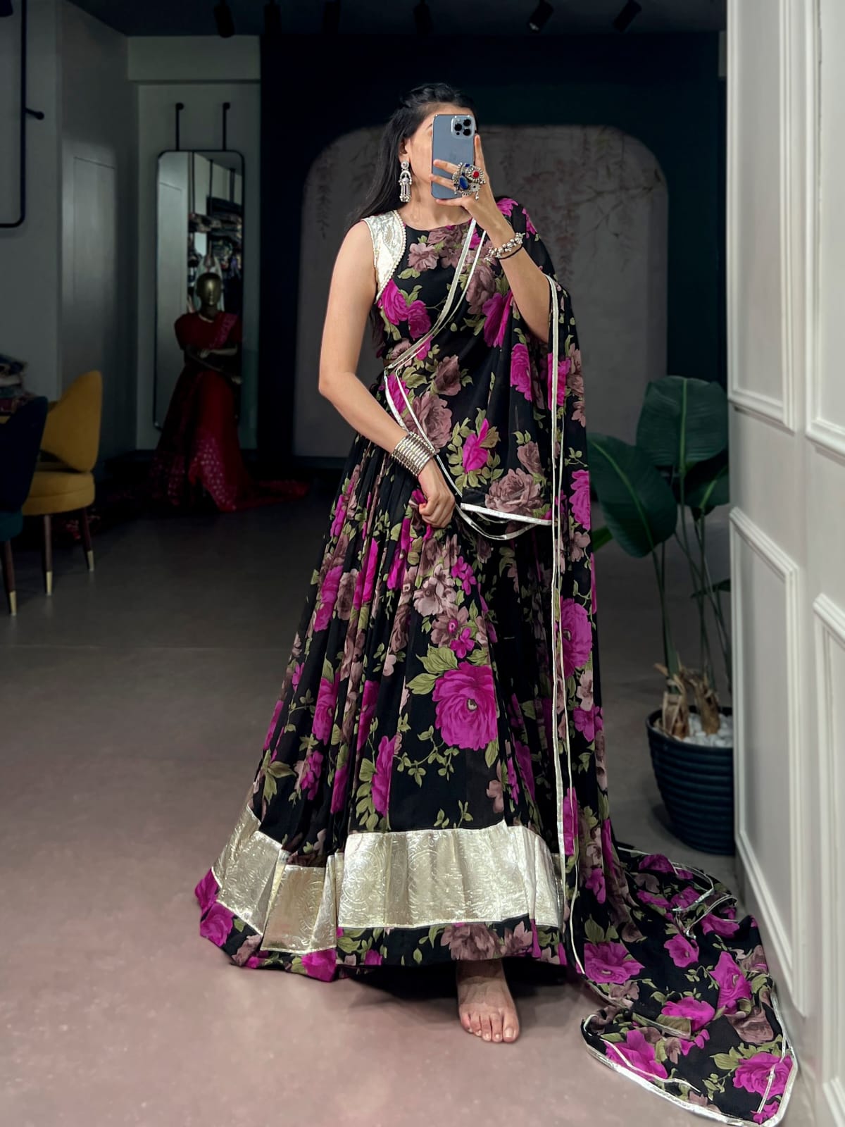 Georgette Floral Print Navratri Lehenga Choli with Dupatta