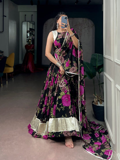 Georgette Floral Print Navratri Lehenga Choli with Dupatta