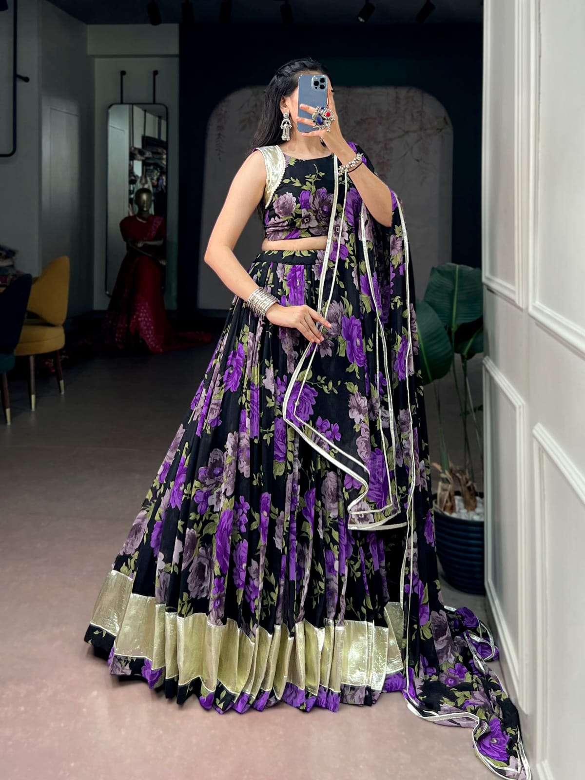 Georgette Floral Print Navratri Lehenga Choli with Dupatta