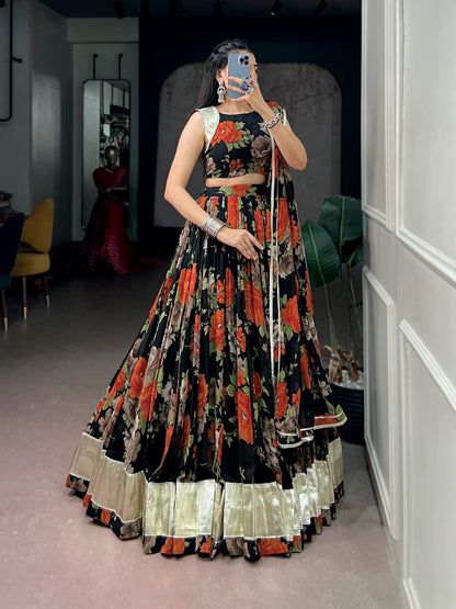 Georgette Floral Print Navratri Lehenga Choli with Dupatta