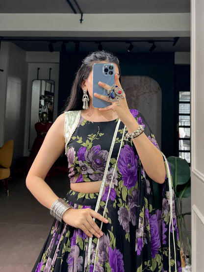 Georgette Floral Print Navratri Lehenga Choli with Dupatta