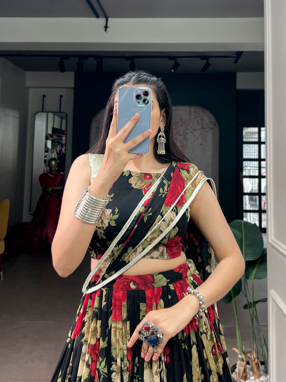 Georgette Floral Print Navratri Lehenga Choli with Dupatta