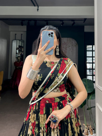 Georgette Floral Print Navratri Lehenga Choli with Dupatta