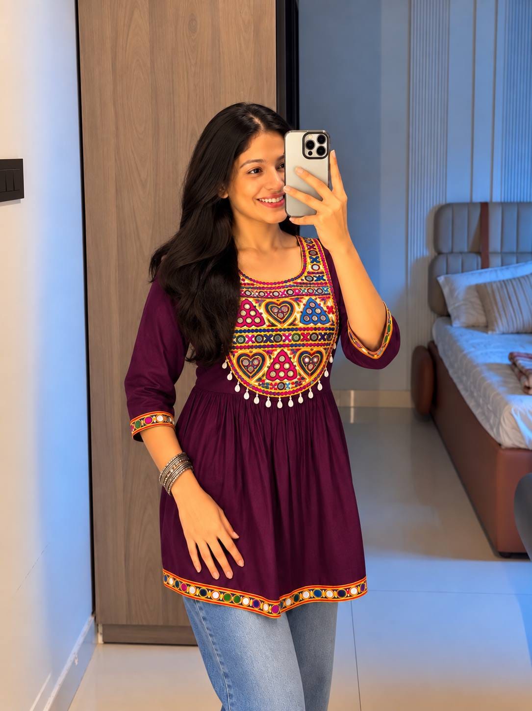 Wine color Navratri Short Kurti