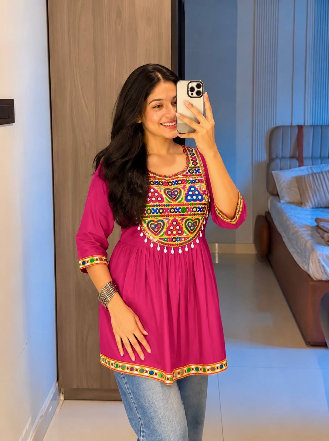 Pink color Navratri Short Kurti