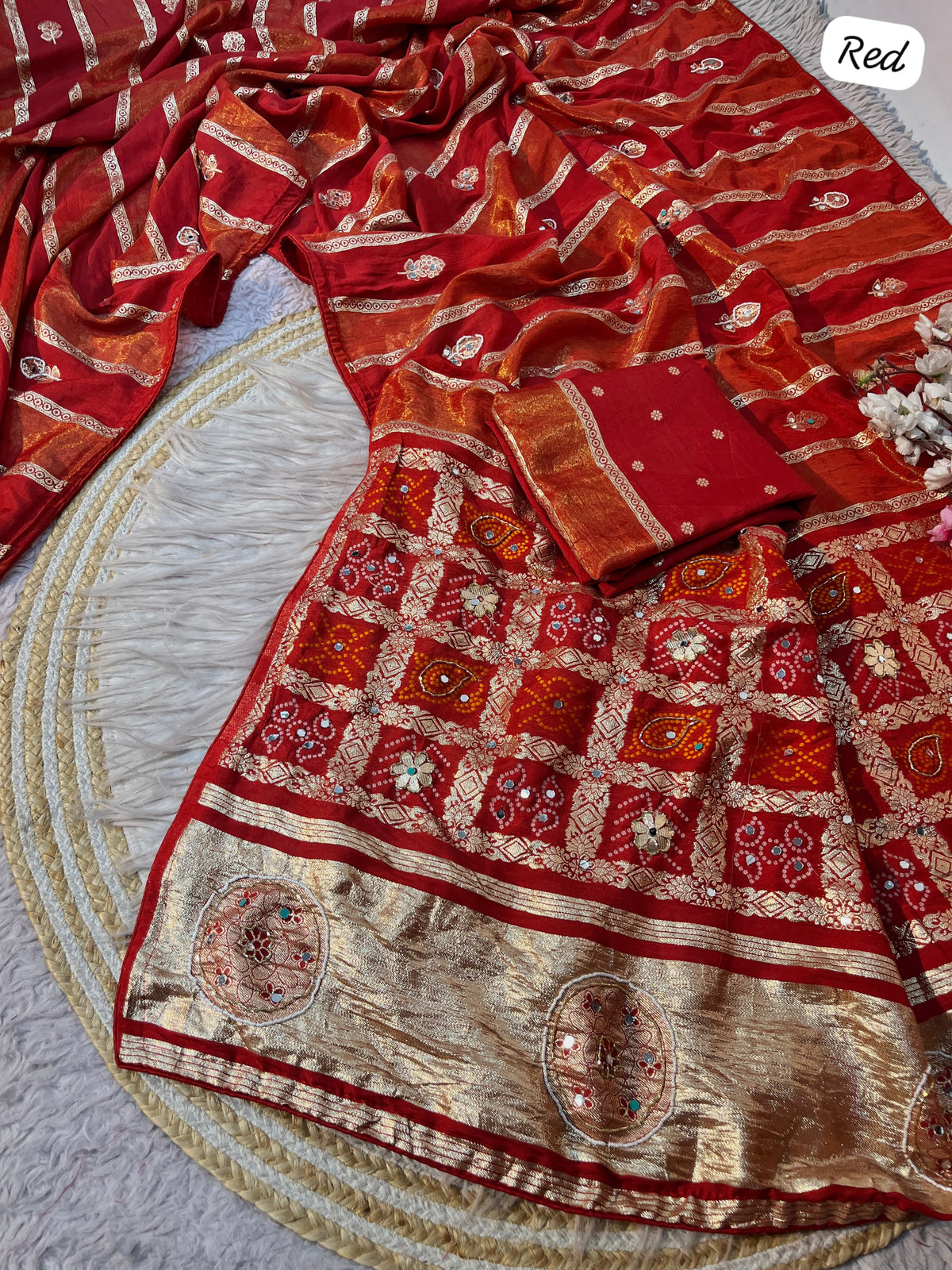 Red Color Viscose Weaving Saree with Unstitched Blouse
