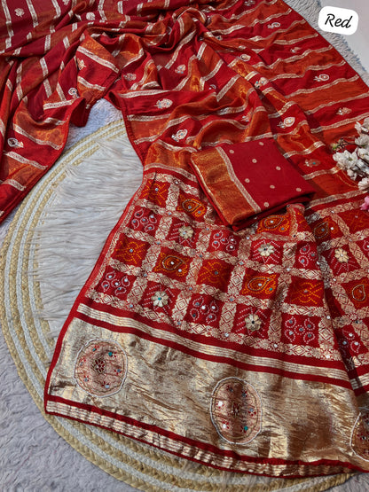 Red Color Viscose Weaving Saree with Unstitched Blouse