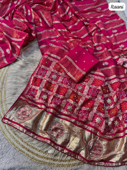 Rani Pink Color Viscose Weaving Saree with Unstitched Blouse