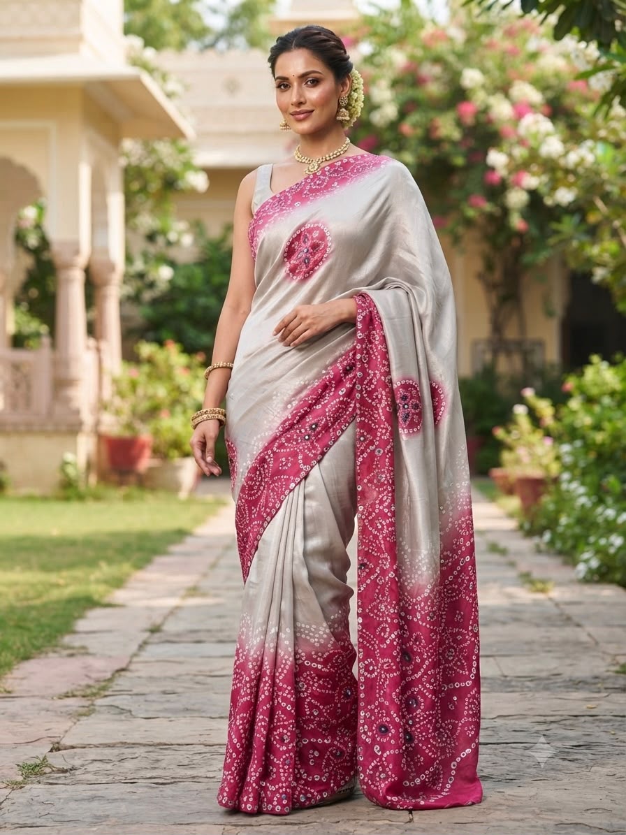 Rani Pink color Saree with Unstitched Blouse