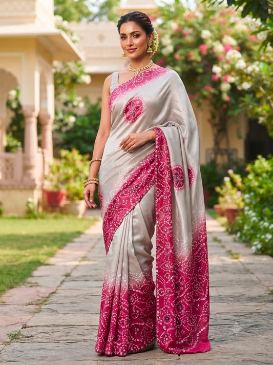 Rani Pink color Saree with Unstitched Blouse