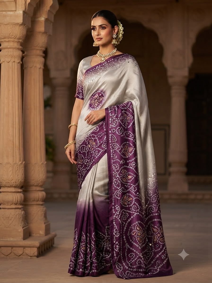 Purple color Saree with Unstitched Blouse