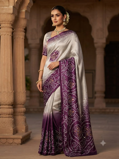 Purple color Saree with Unstitched Blouse