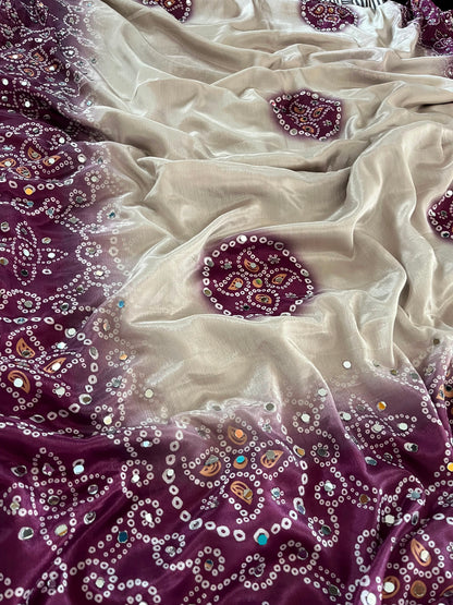 Purple color Saree with Unstitched Blouse