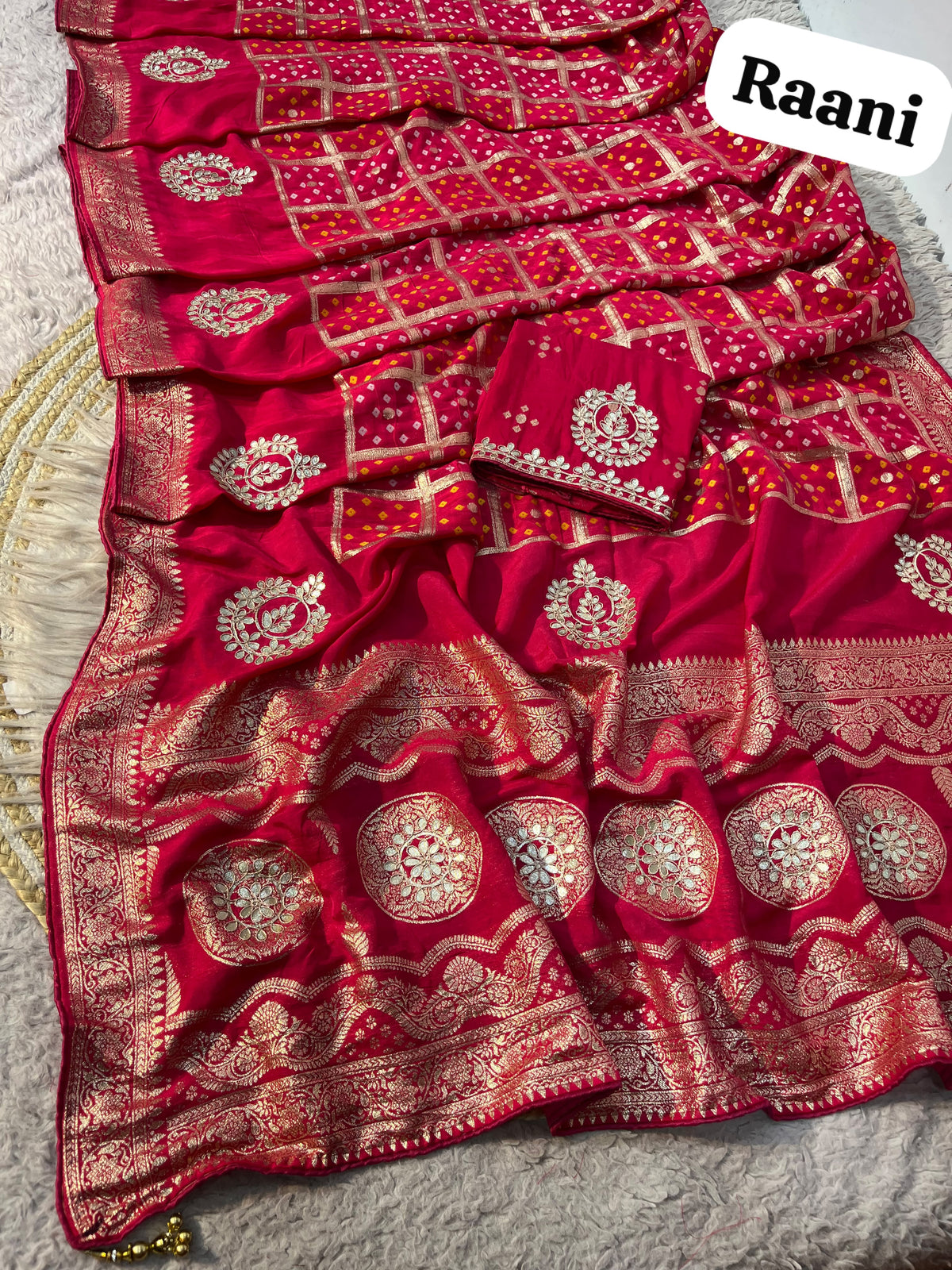 Rani Pink color Saree with Unstitched Blouse