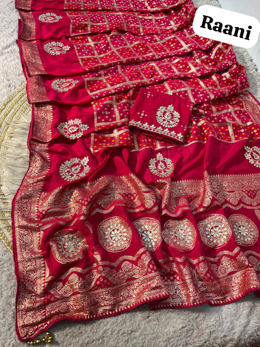 Rani Pink color Saree with Unstitched Blouse