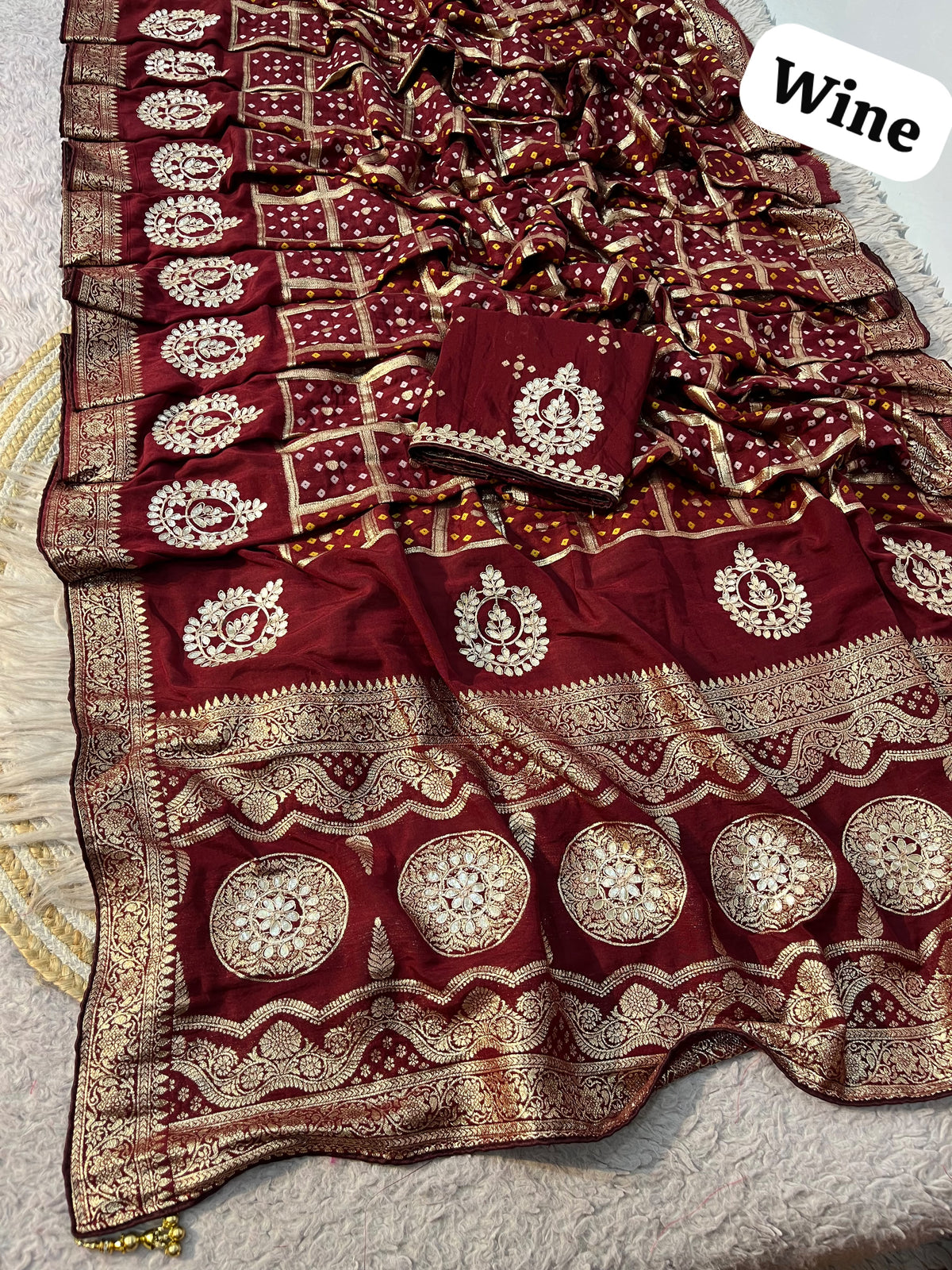 Wine color Saree with Unstitched Blouse