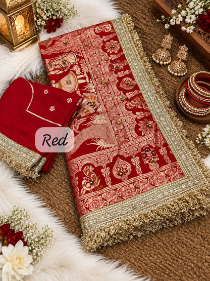 Red color Karwa Chauth Saree with Unstitched